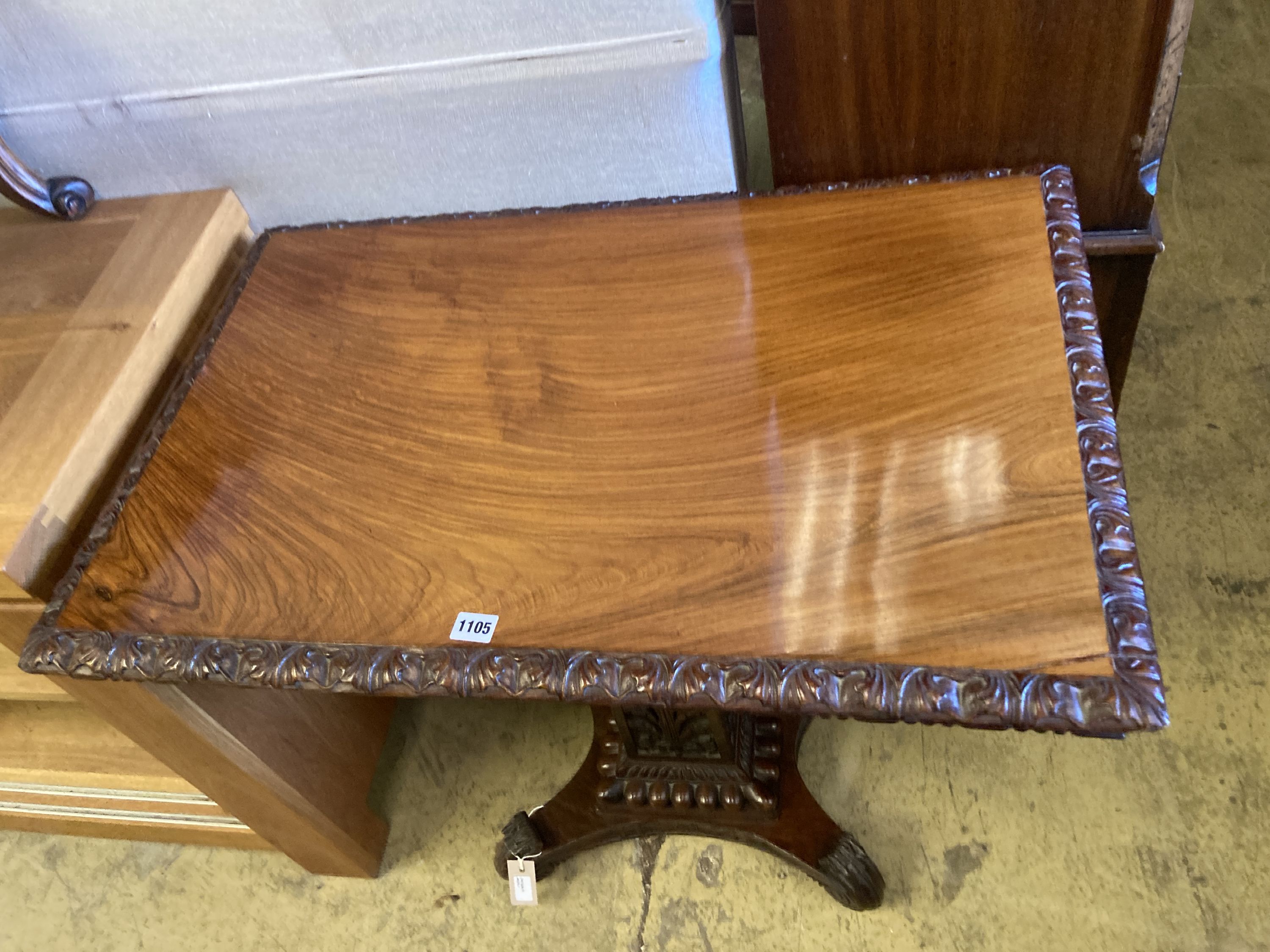 A 19th century Anglo Indian rectangular padouk tilt-top table, width 83cm, depth 55cm, height 77cm